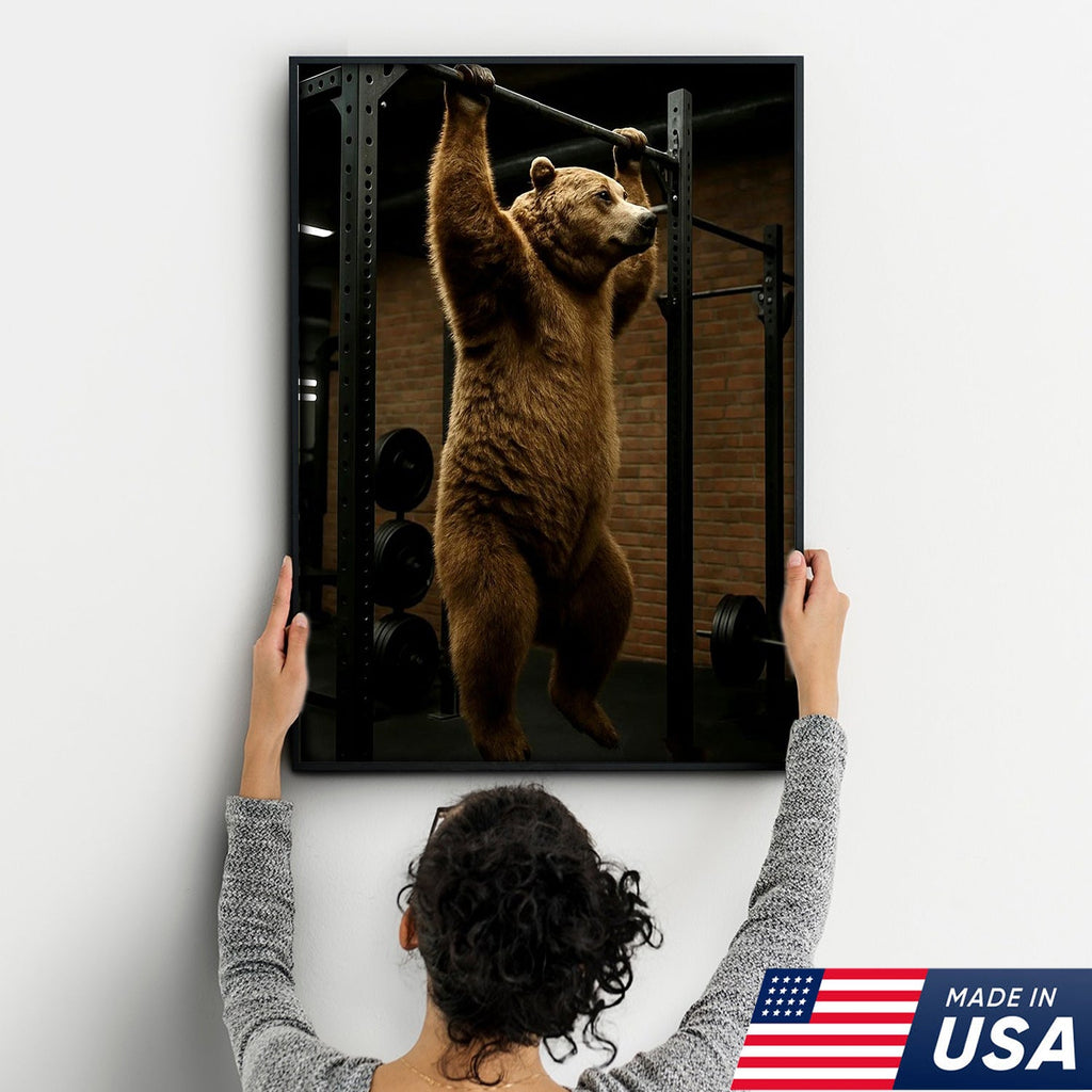 Gym Bear Canvas Wall Art, Funny Workout Animal Art, Fitness Motivation Decor