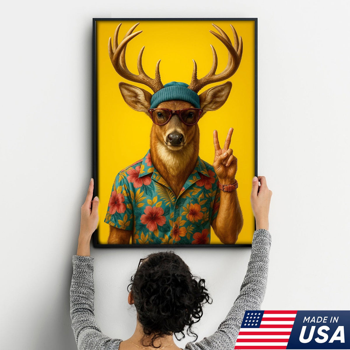 Cool Deer with Hawaiian Shirt Wall Art – Funny Animal product image 7