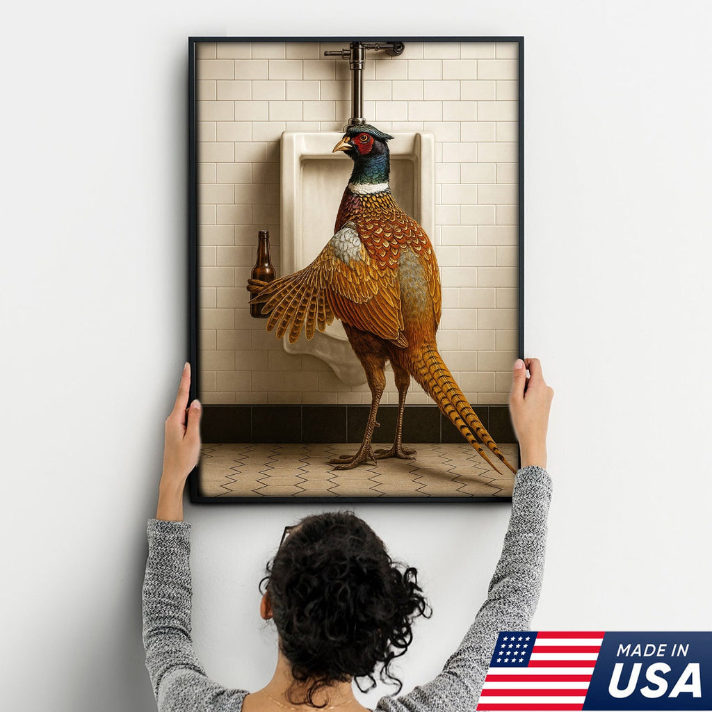 Funny Pheasant Canvas Wall Art – Hilarious Bathroom Humor Decor – Rustic Hunting Cabin Gag Gift