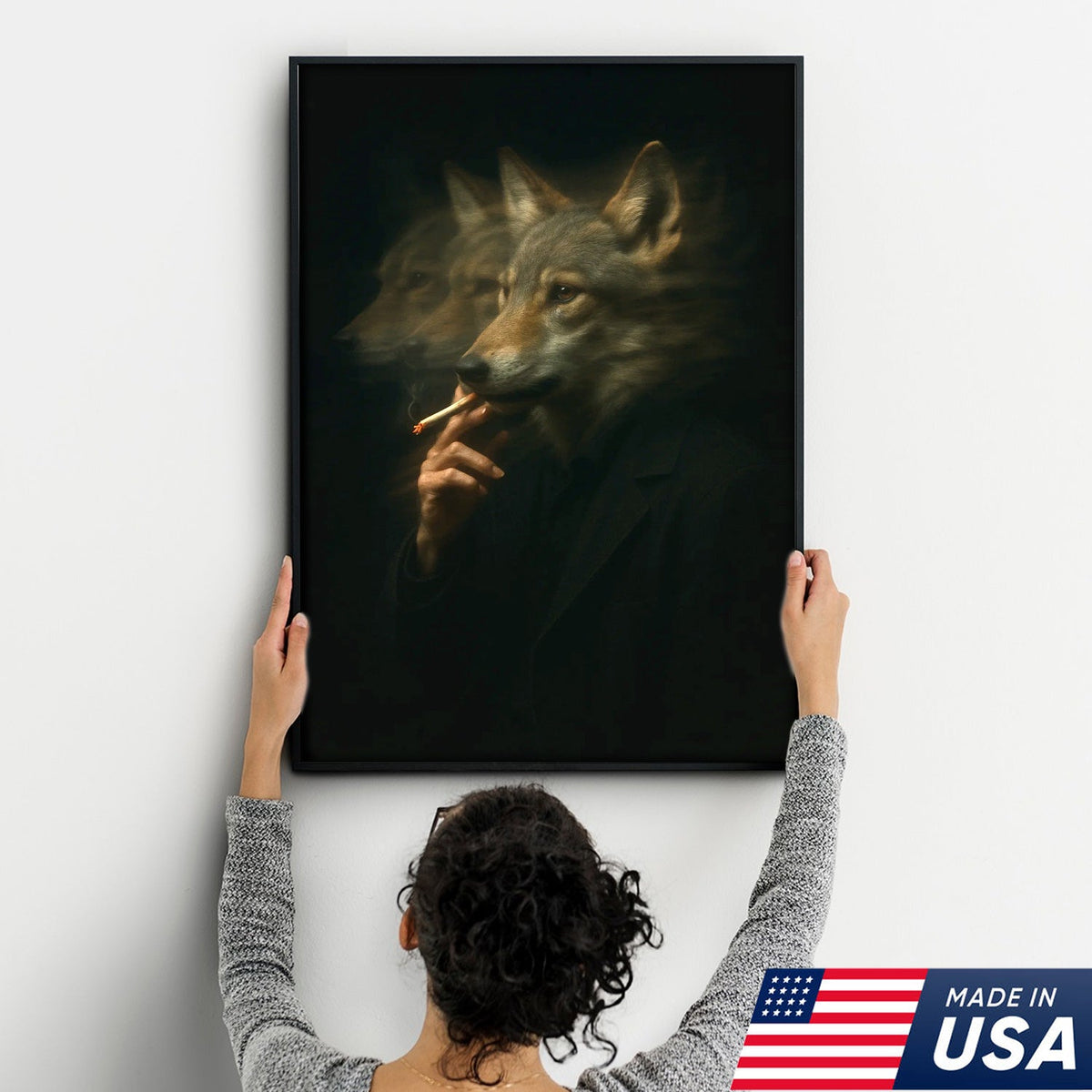 Mystical Wolf Coyote Canvas Wall Art - Mysterious Animal Portrait with Surreal Motion Effect