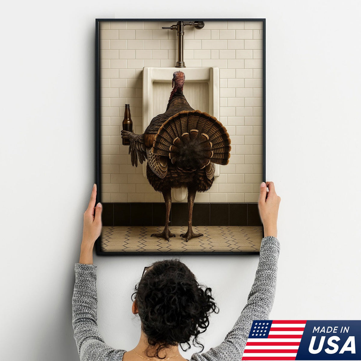 Hilarious Turkey Canvas Wall Art – Funny Bathroom Humor Decor – Rustic Hunting Cabin Gag Gift