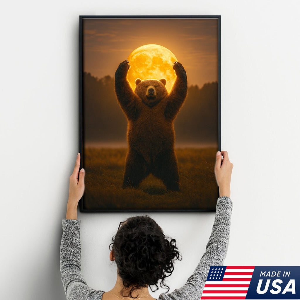 Bear Holding the Full Moon Wall Art Canvas – Mystical Wildlife Decor for Cabin & Nature Lovers