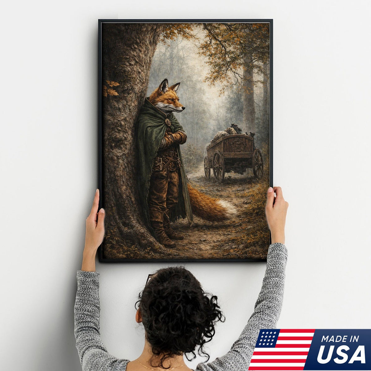 Forest Ranger Fox Canvas Wall Art, Woodland Adventure Fox Illustration