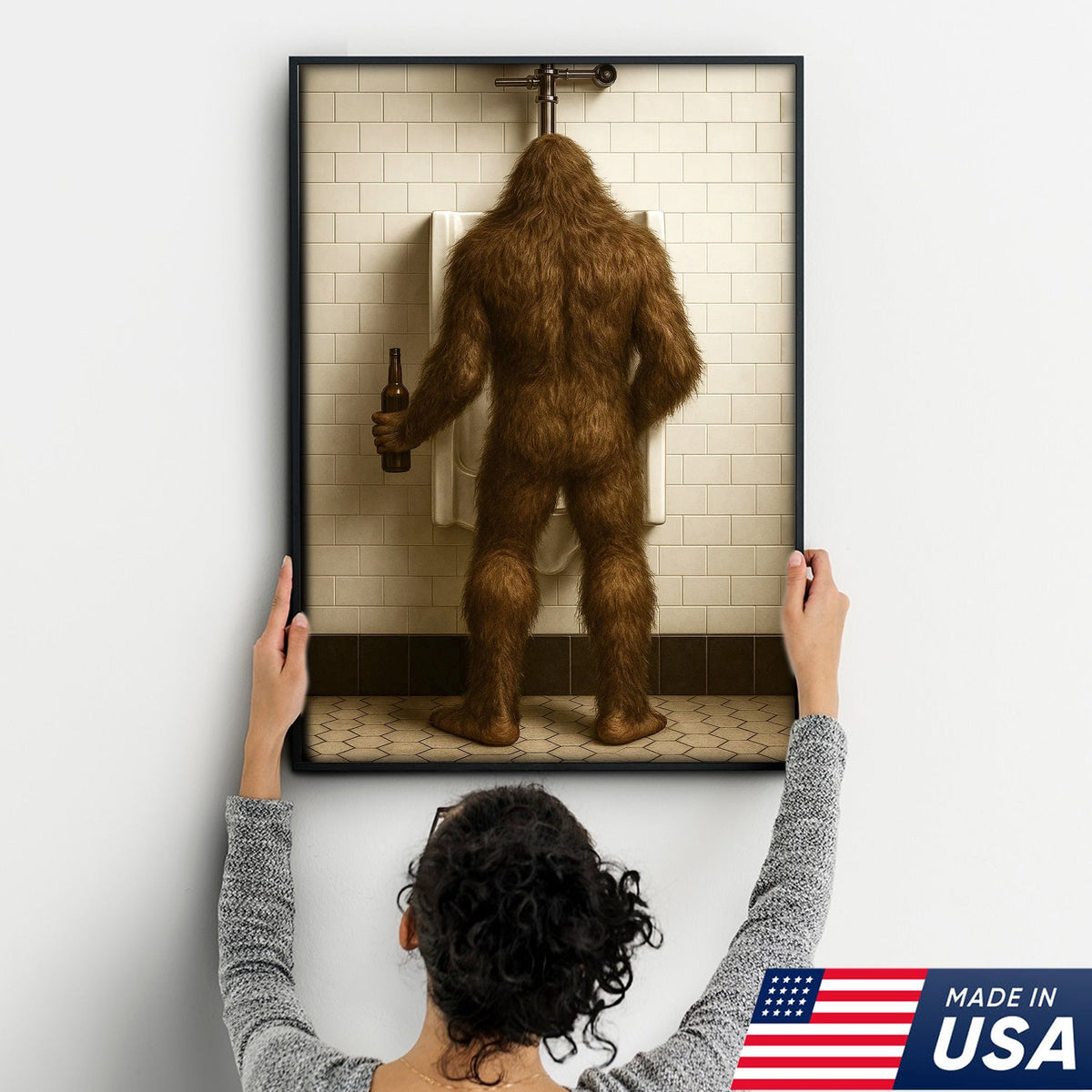Bigfoot Funny Canvas Wall Art – Hilarious Bathroom Humor Decor – Rustic Cabin Gag Gift