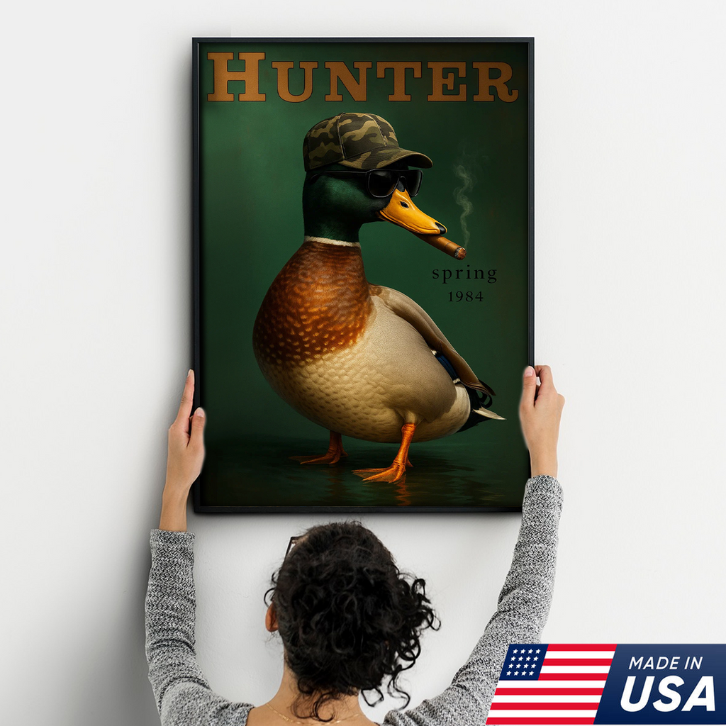 Funny Mallard Duck Canvas Wall Art – Cool Hunter Decor, Rustic Wildlife Artwork