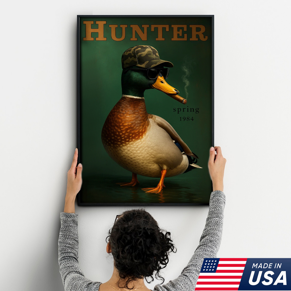 Funny Mallard Duck Canvas Wall Art – Cool Hunter Decor, Rustic Wildlife Artwork