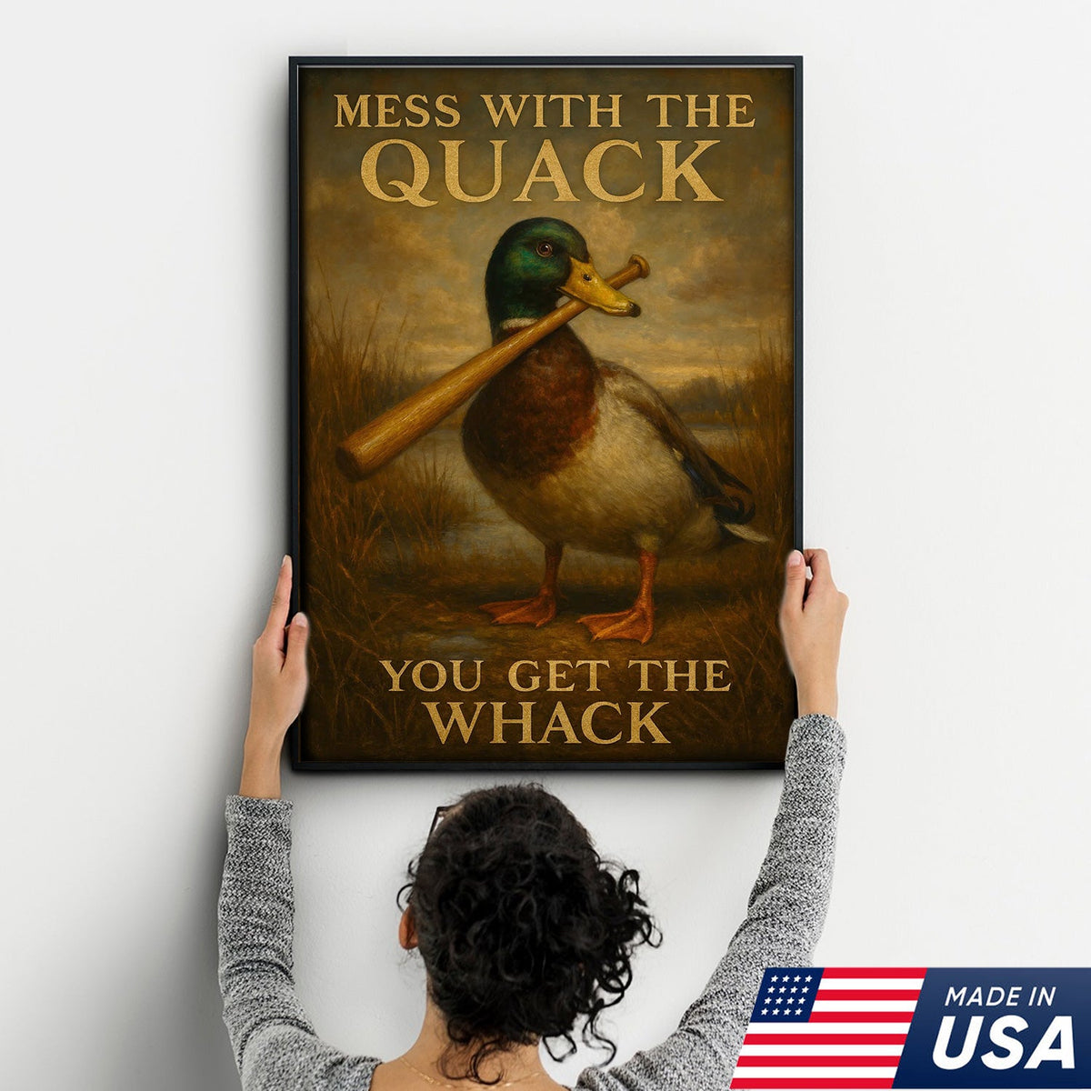 Funny Duck Canvas – “Mess With the Quack, You Get the Whack” Mallard with Baseball Bat