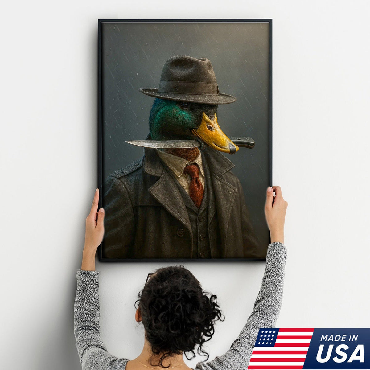 Gangster Duck Canvas – Mafia Mallard with Knife, Vintage Boss Wall Art for Man Cave & Bar Decor