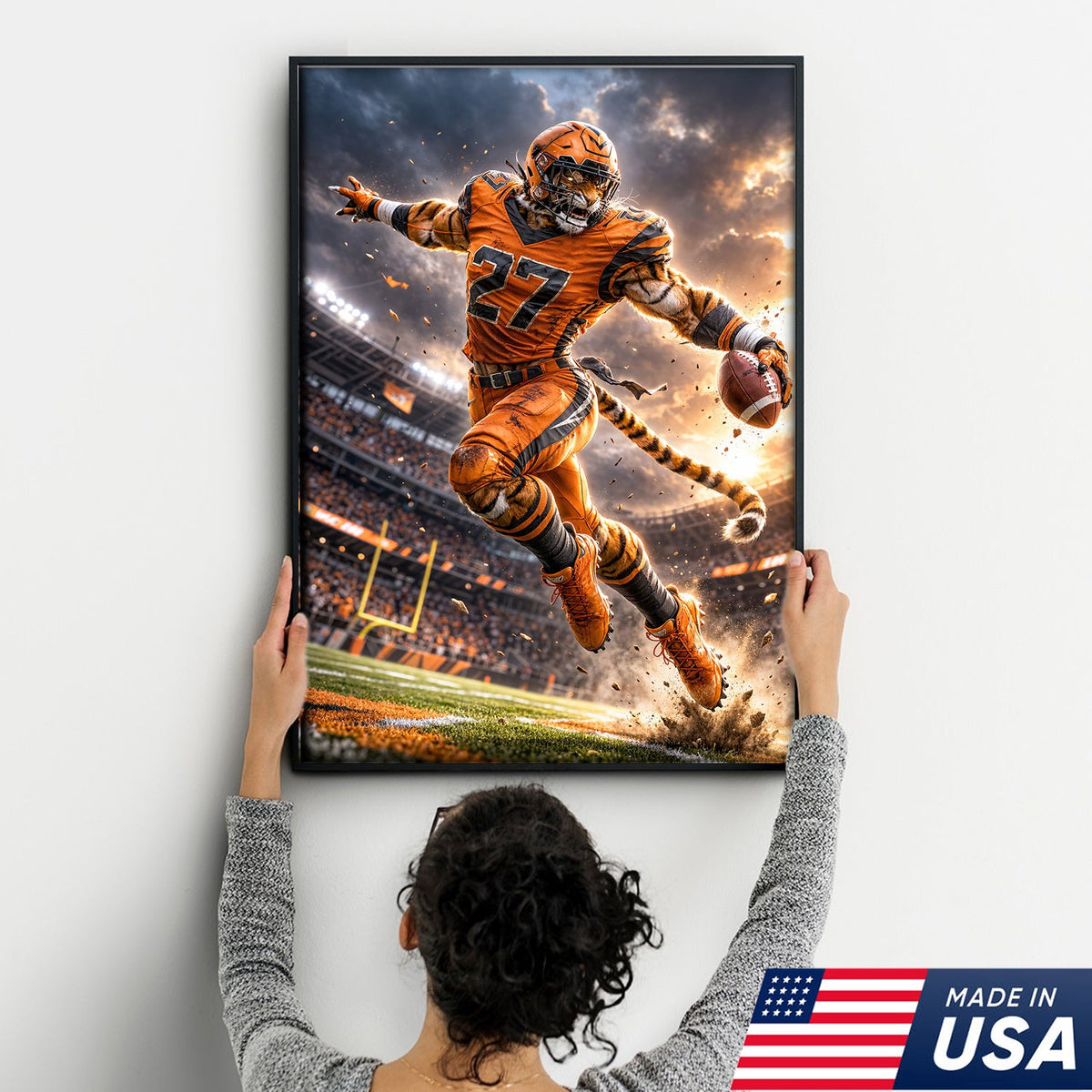 Tiger Football Athlete Canvas Wall Art – Action Stadium Sports Print