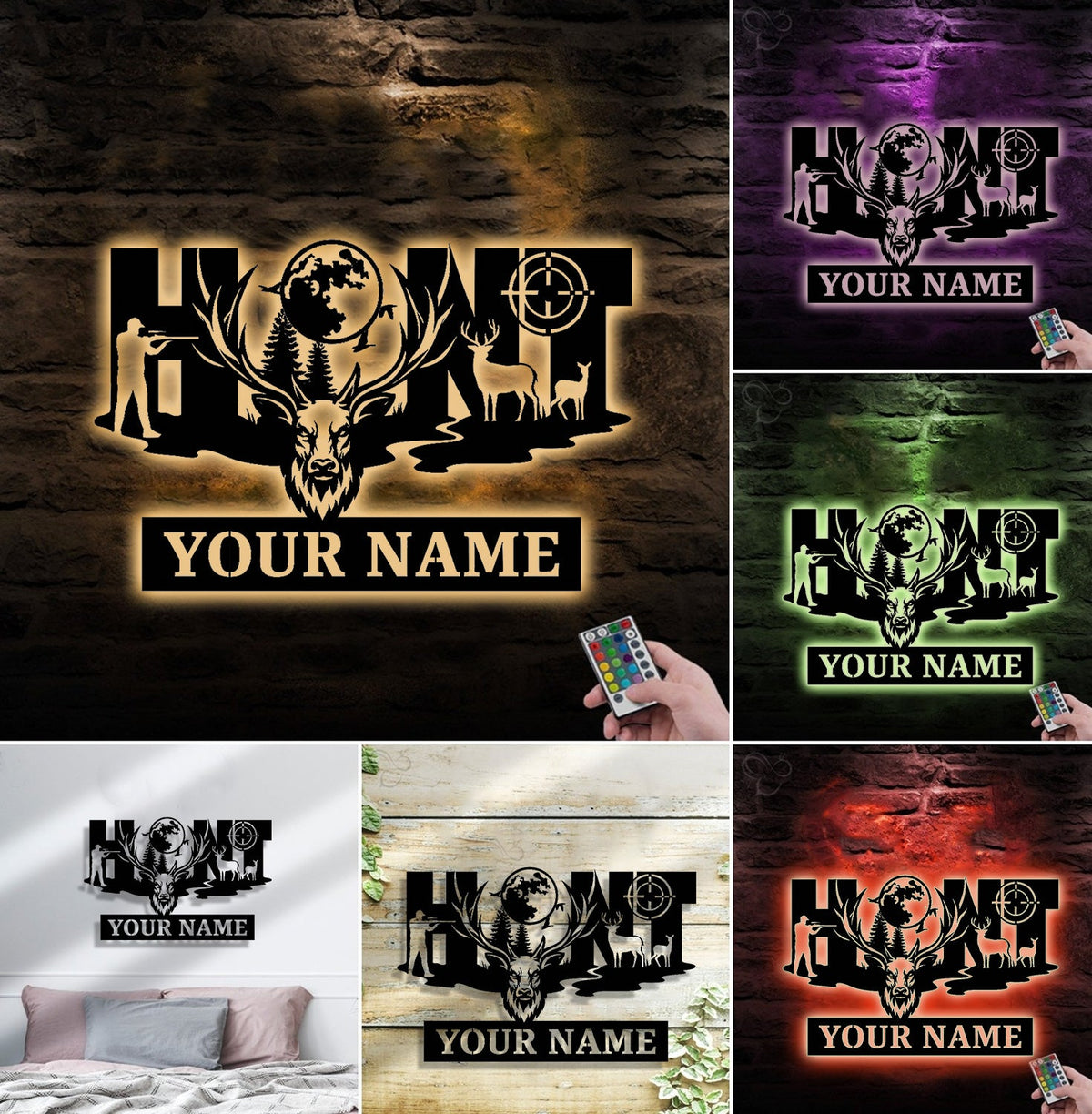 Personalized Deer Hunter Metal Sign WITH LED/WITHOUT LED, Custom Name Hunting Light