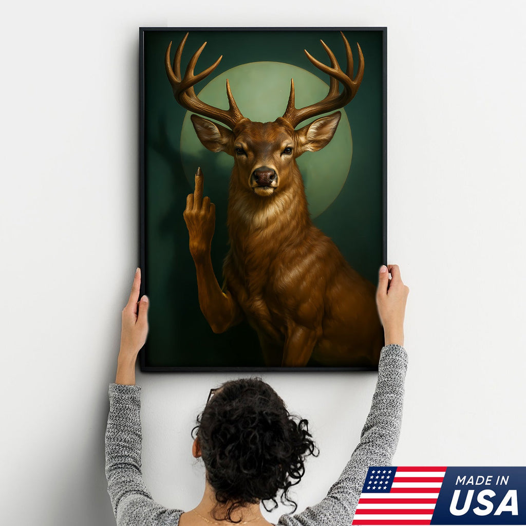 Funny Fukin Deer Wall Art – Sarcastic Wildlife Canvas for Hunters, Man Cave & Cabin Decor
