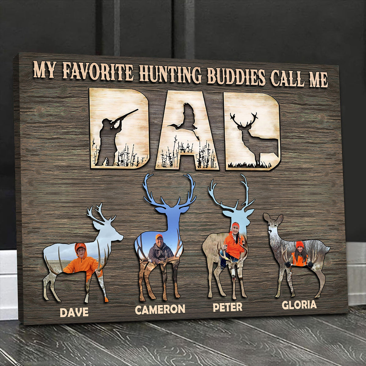 Personalized Hunting Dad Photo Wall Art Canvas - Custom Deer Family Name Plaque