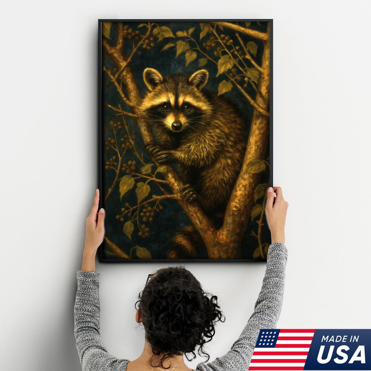 Raccoon Canvas Wall Art – Forest Night Wildlife, Rustic Lodge Decor, Gift for Animal Lovers