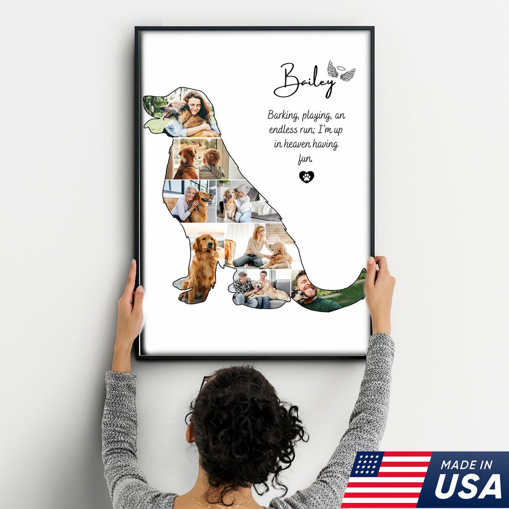 Custom Dog Memorial Print Canvas, Personalized Pet Loss Gift, Rainbow Bridge Dog Photo Collage