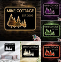Personalized Forest Metal Sign WITH LED/WITHOUT LED - Rustic Cabin Name Sign With Pine Trees