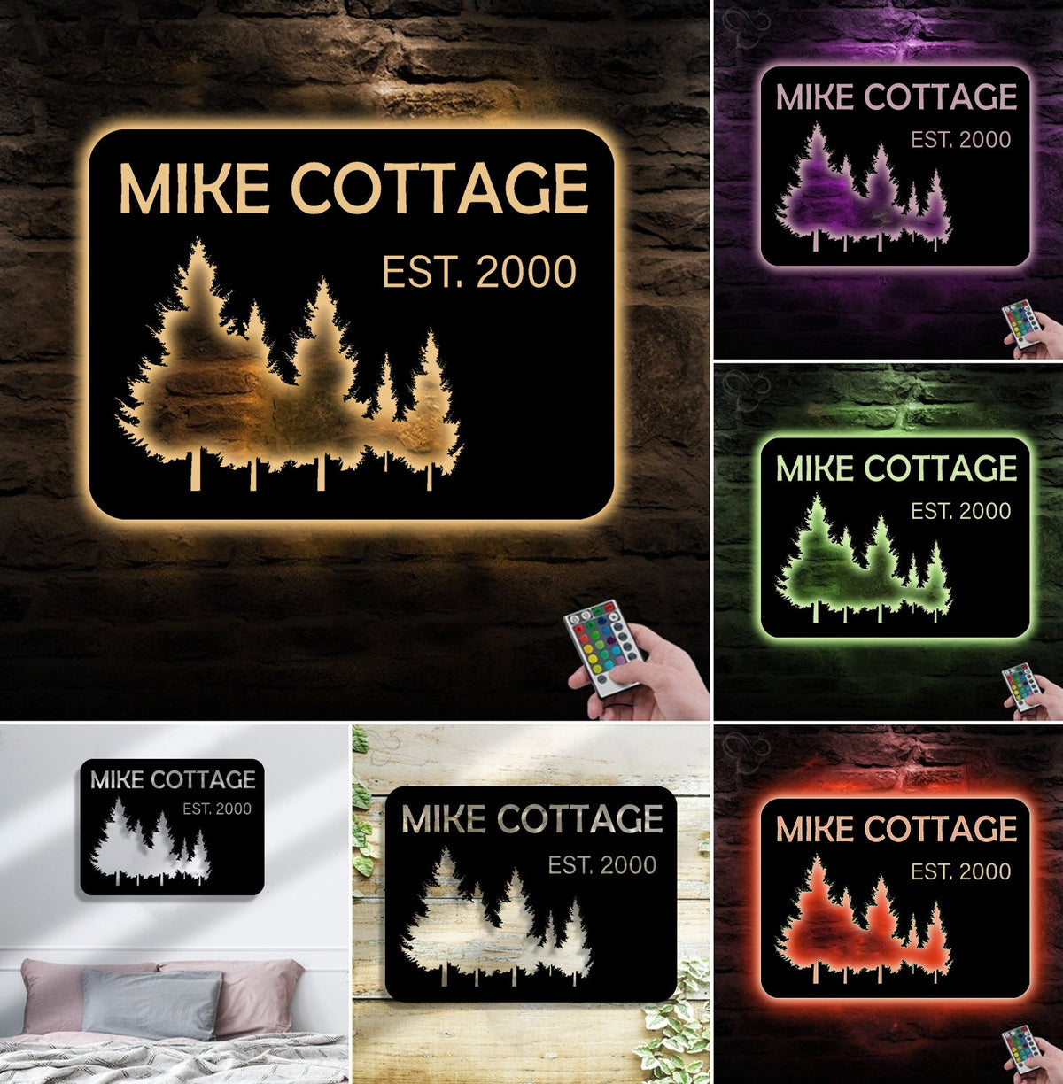 Personalized Forest Metal Sign WITH LED/WITHOUT LED - Rustic Cabin Name Sign With Pine Trees