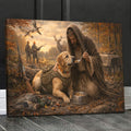 Jesus Hunting Dog Canvas, Christian Hunter Wall Art, Faith Outdoor Decor