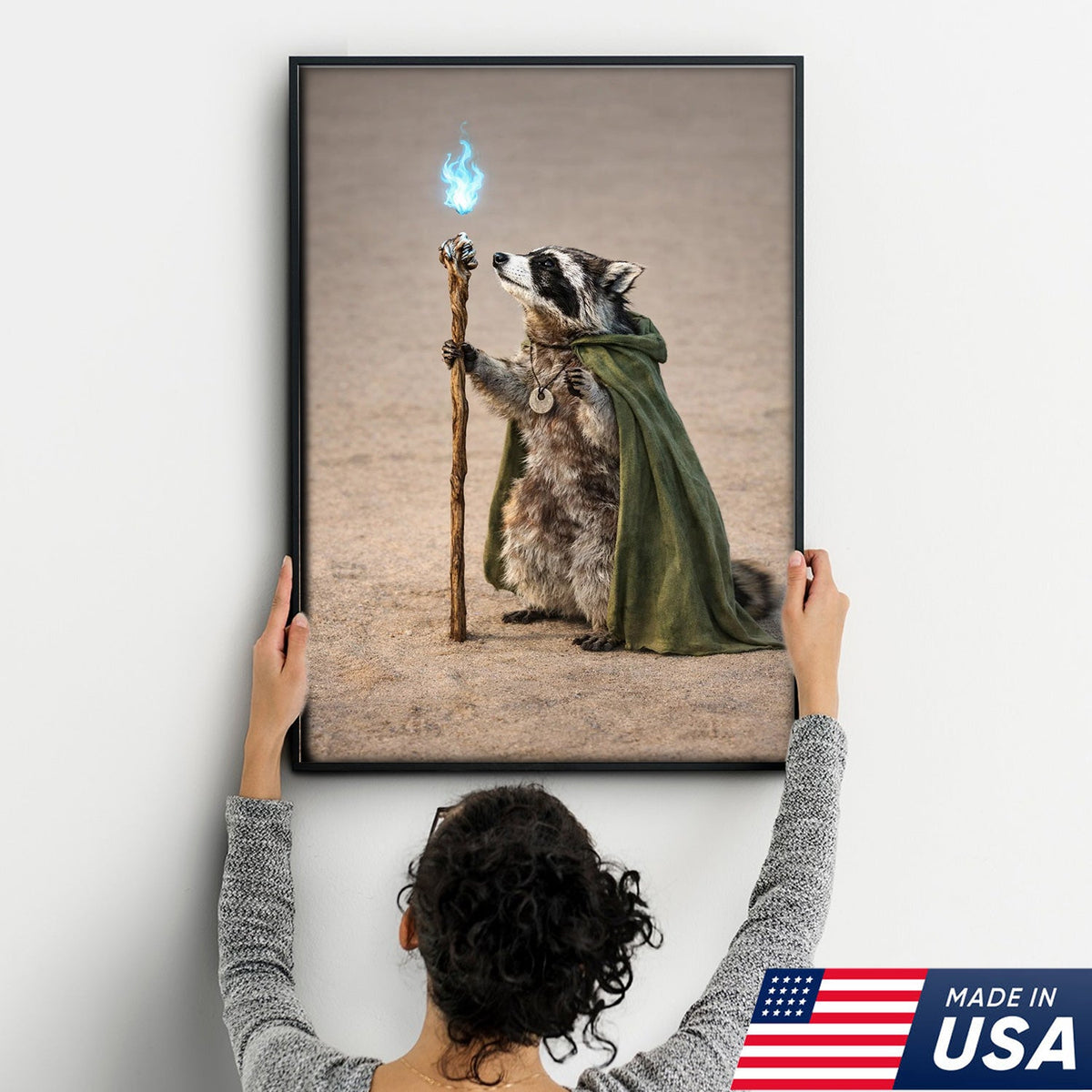 Wizard Raccoon Wall Art Canvas Print, Fantasy Animal Magic Illustration