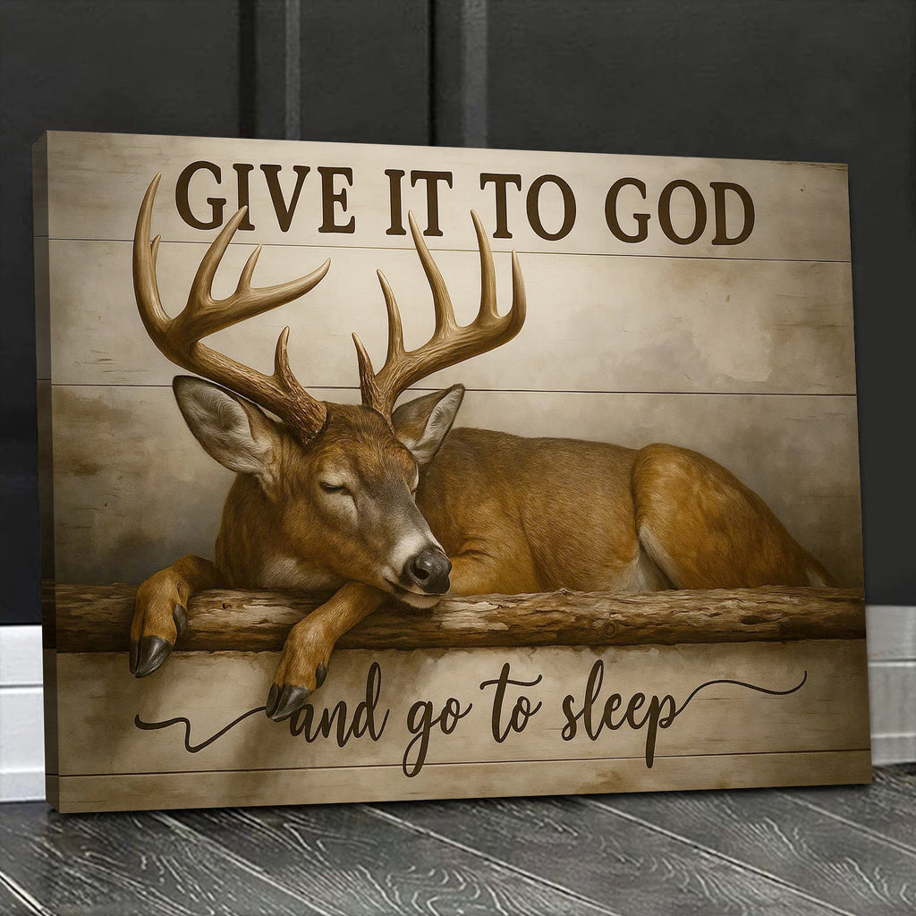 Faith Deer Canvas Art – Peaceful Sleeping Buck with Inspirational Quote