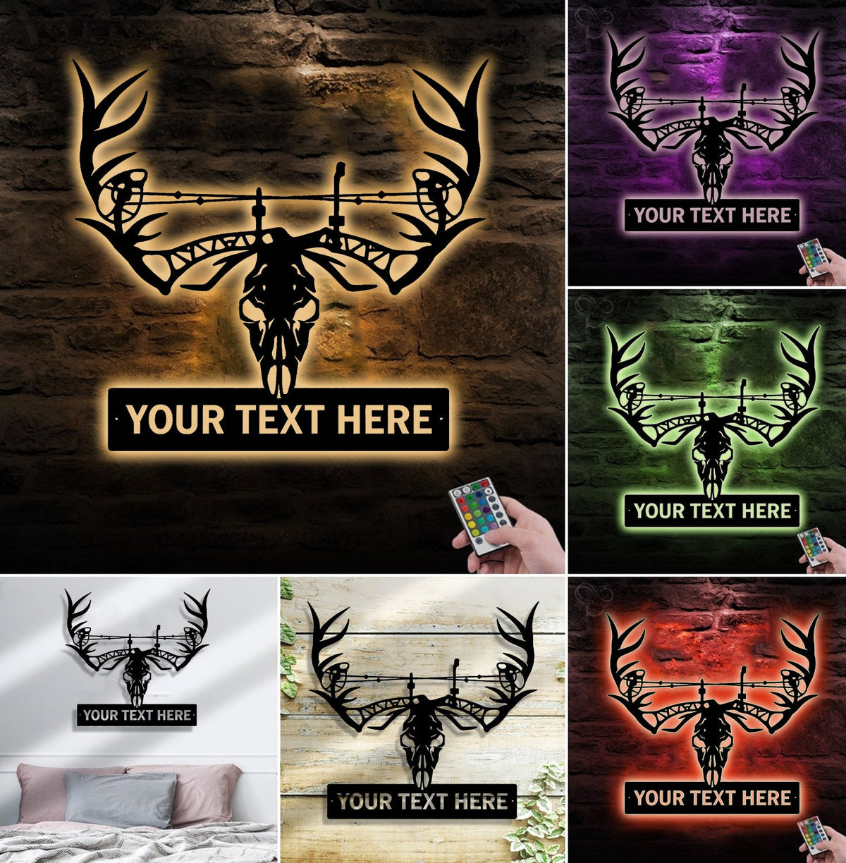 Personalized Deer Skull Metal Sign WITH LED/WITHOUT LED – Custom Hunter Wall Art