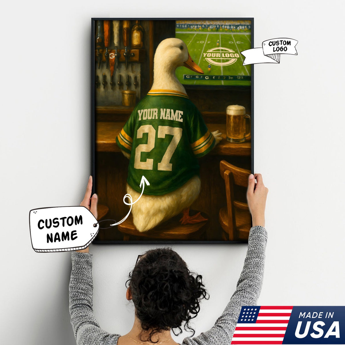 Custom Duck Football Canvas Wall Art – Personalized Duck Watching Sports Drinking Funny Sports Bar Decor