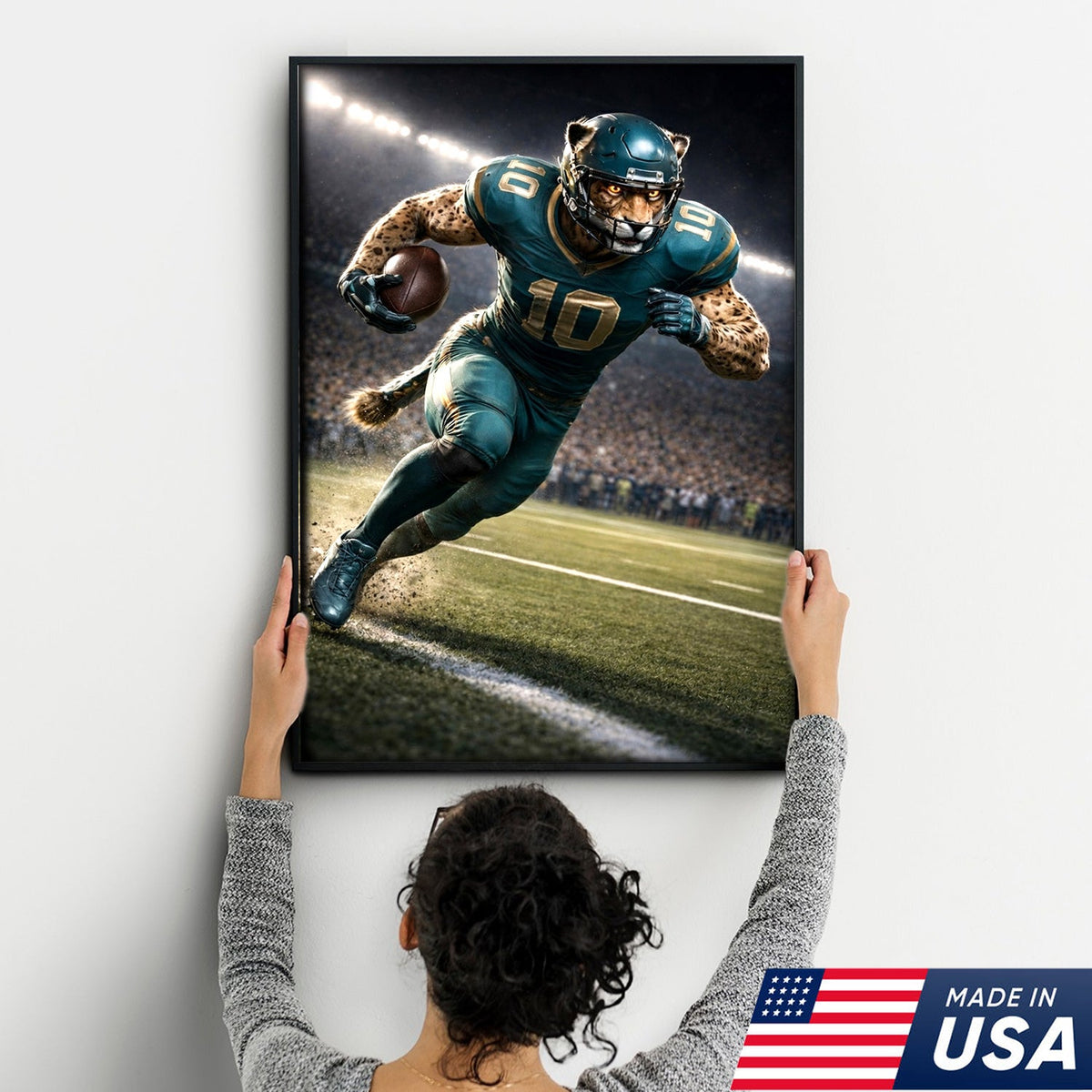 Fierce Cheetah Football Canvas Wall Art – Speed Hunter Athlete Stadium Action Print