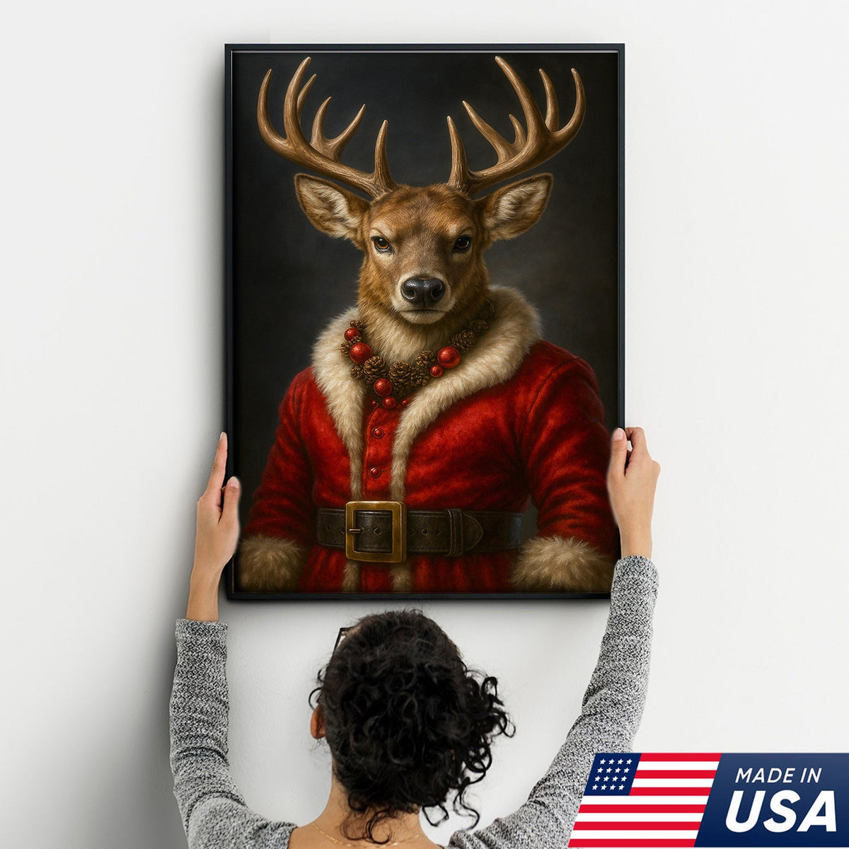 Vintage Christmas Deer Portrait Wall Art Canvas – Red Coat product image 5