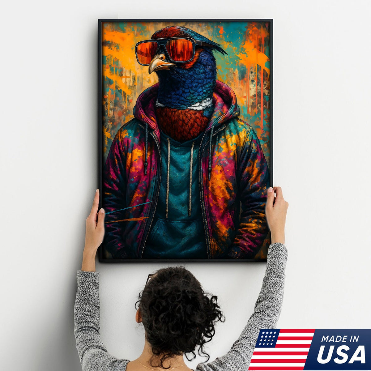 Cool Pheasant Wall Art – Hipster Bird in Hoodie Canvas Print, Urban Street Style Home Decor Gift