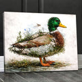 Mallard Duck Floral Nature Canvas Wall Art, Artistic Wildlife Bird Illustration