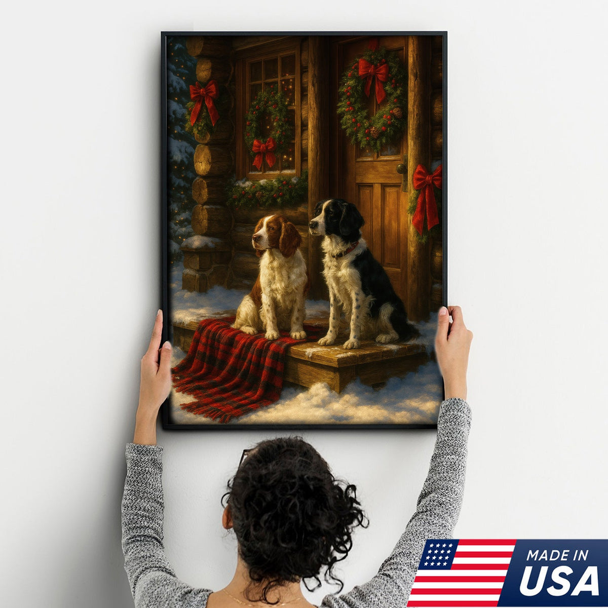 Christmas Dogs Canvas Wall Art, Winter Cabin Decor, Holiday Dog Print