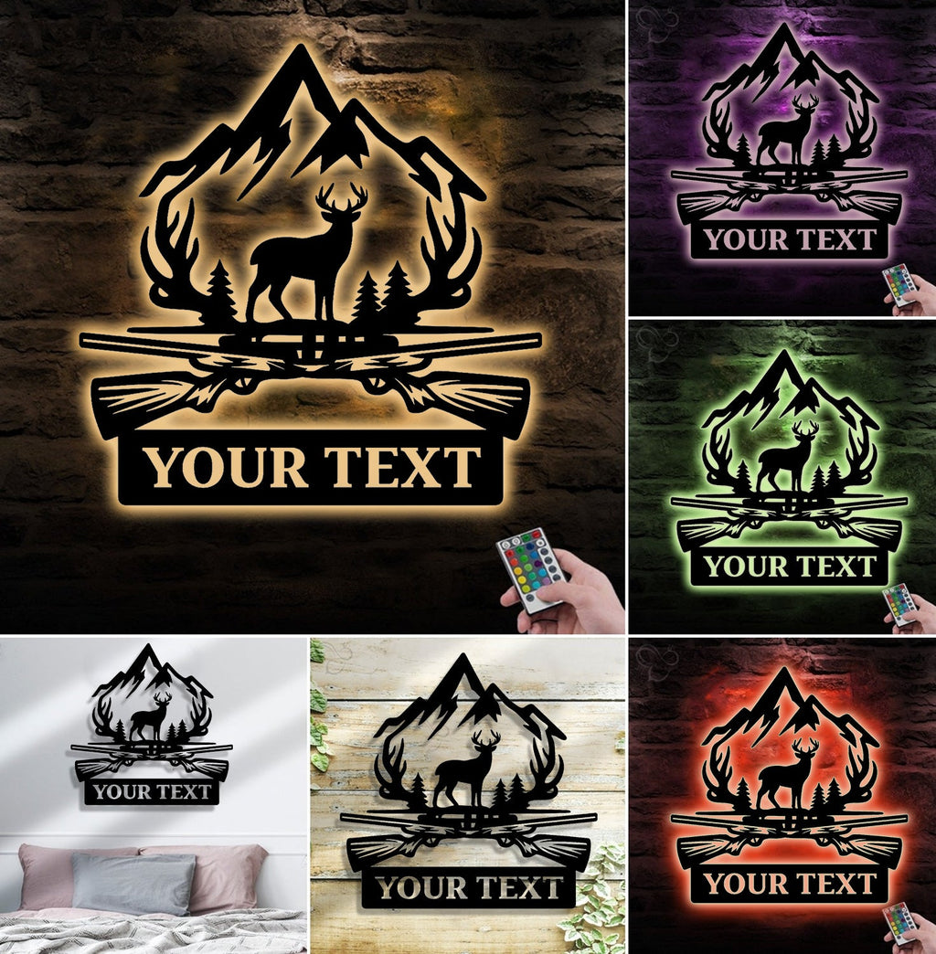 Personalized Deer Hunter Metal Sign WITH LED/WITHOUT LED, Custom Name Buck Light
