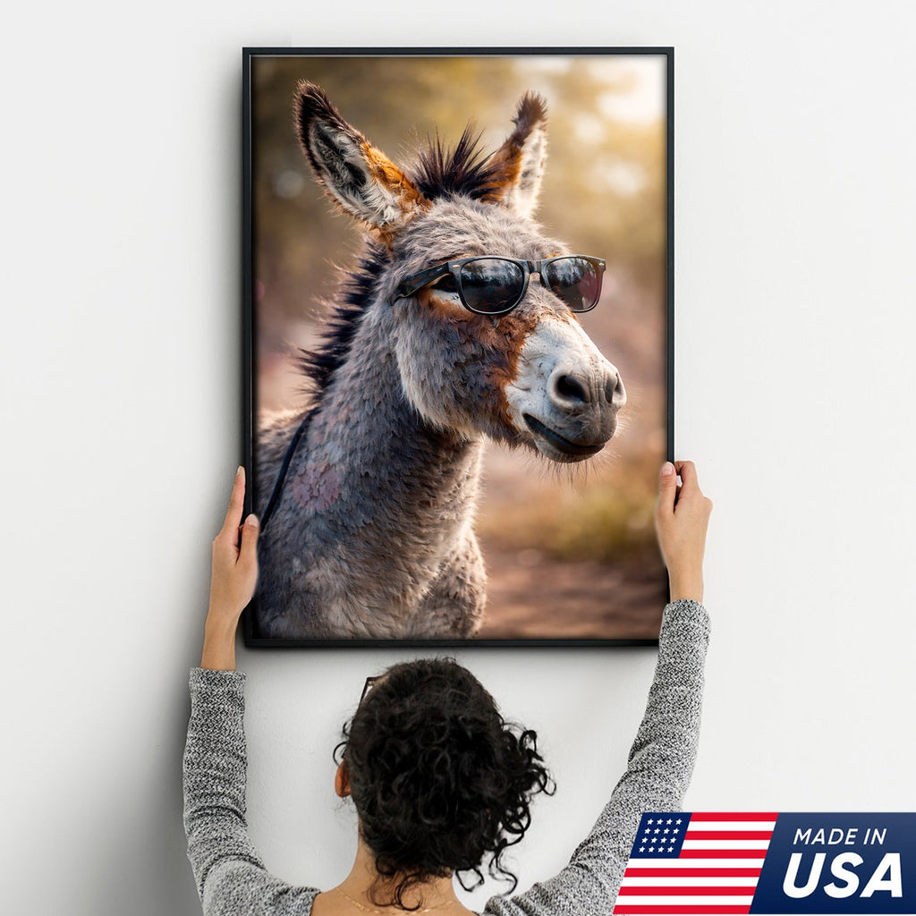 Funny Donkey With Sunglasses Canvas Wall Art – Farm Animal Funny Farmhouse Decor