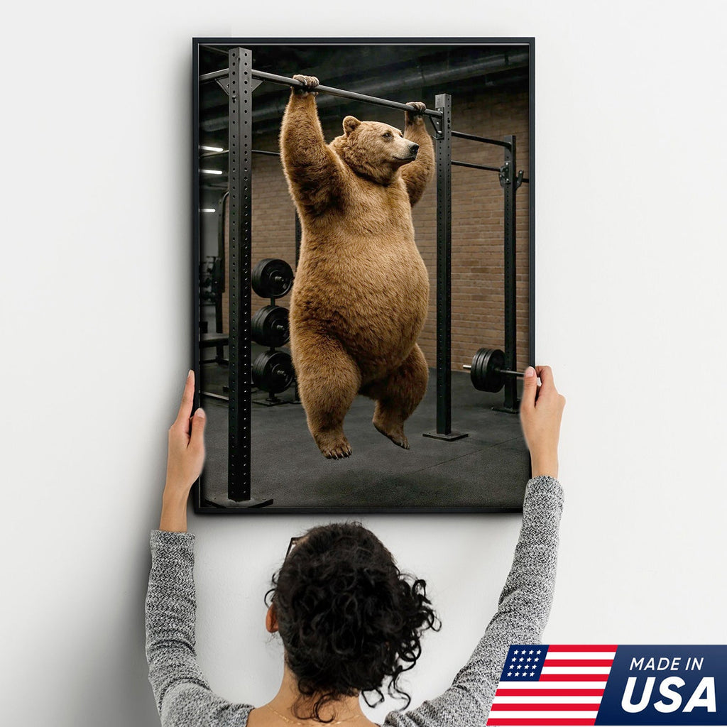 Strong Bear Gym Canvas Wall Art – Realistic Animal Workout Print
