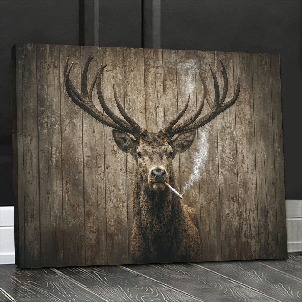 Rustic Deer Canvas Wall Art, Large Antler Stag on Wood Background, Farmhouse Hunting Decor Print