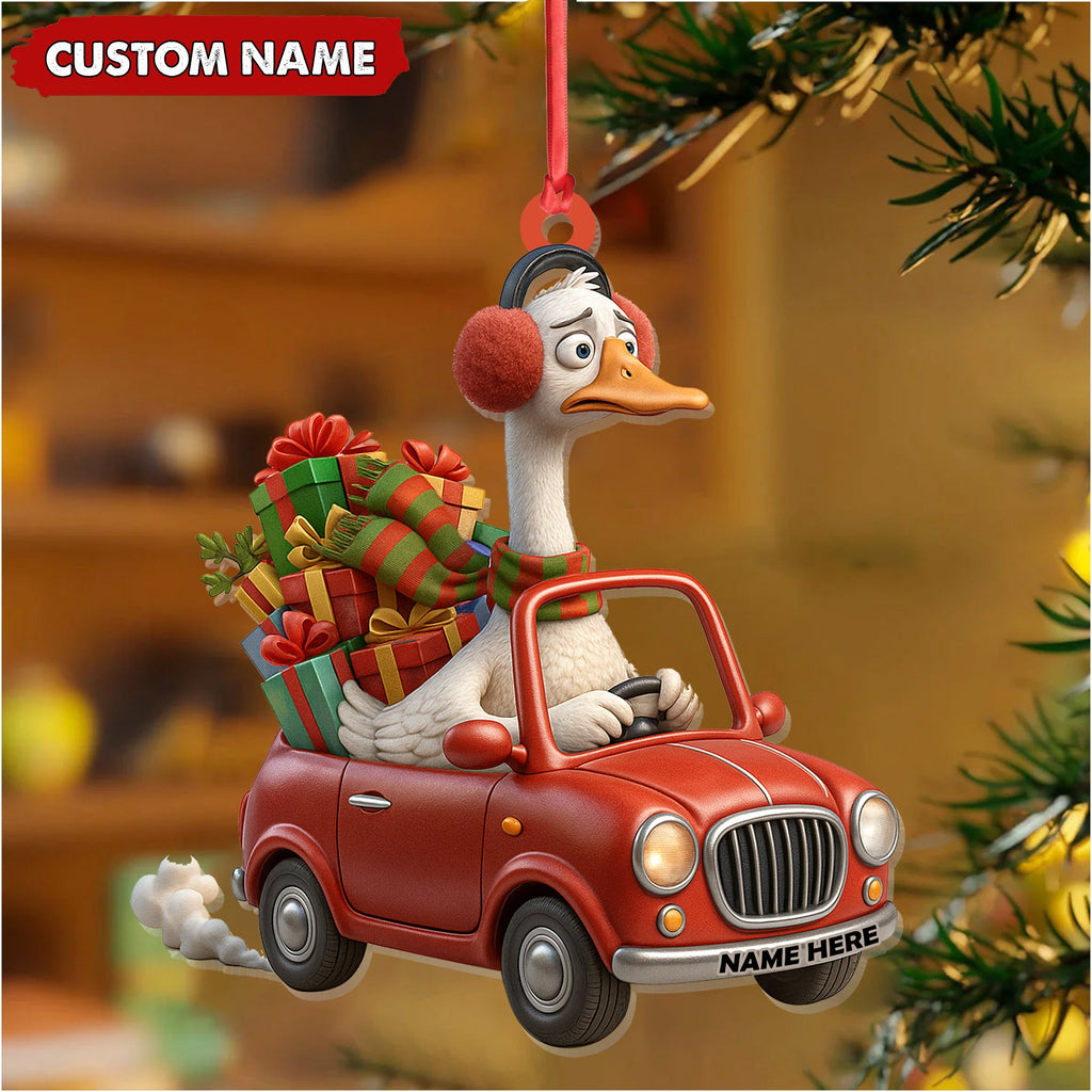 Personalized Funny Goose Driving Car Acrylic Christmas Ornament - 3D Christmas Decor Gift for Hunters & Outdoorsmen