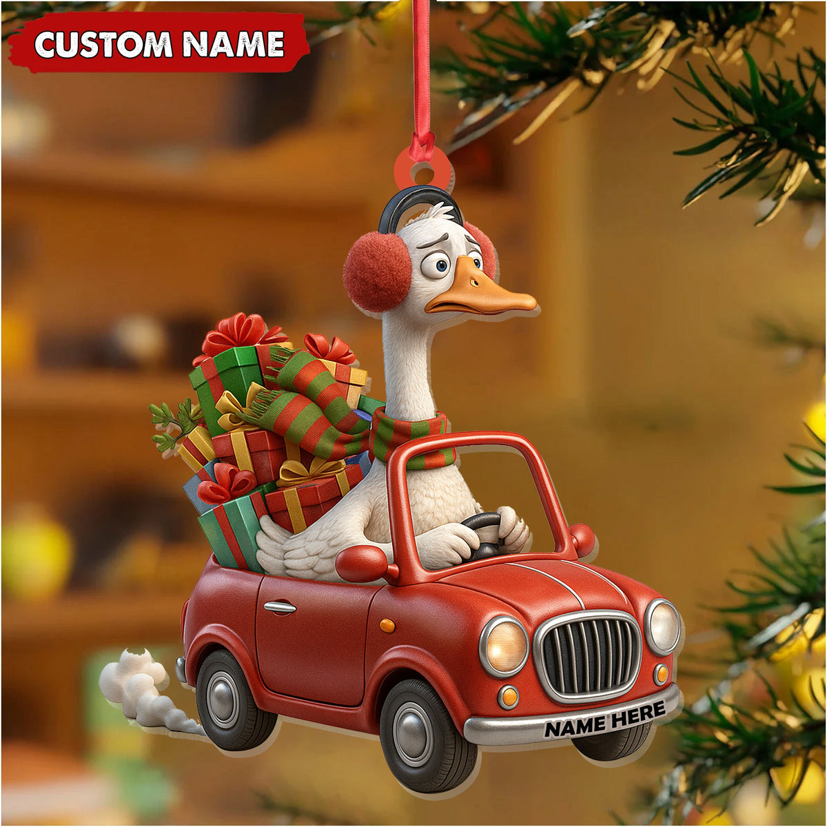 Personalized Funny Goose Driving Car Acrylic Christmas Ornament - 3D Christmas Decor Gift for Hunters & Outdoorsmen