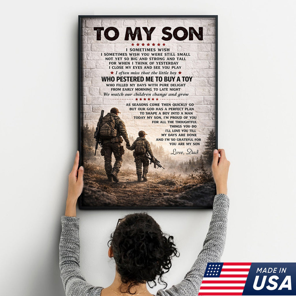 Personalized To My Son Canvas Print Dad to Son Gift Hunting Military Wall Art Decor