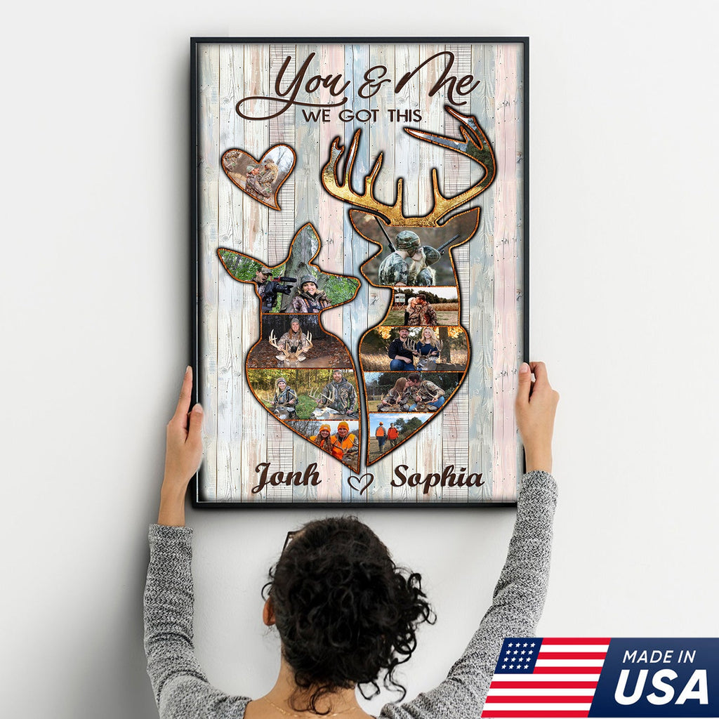 Personalized Deer Couple Hunting Photo Collage Wall Art Canvas - Custom Hunter Gift for Couples