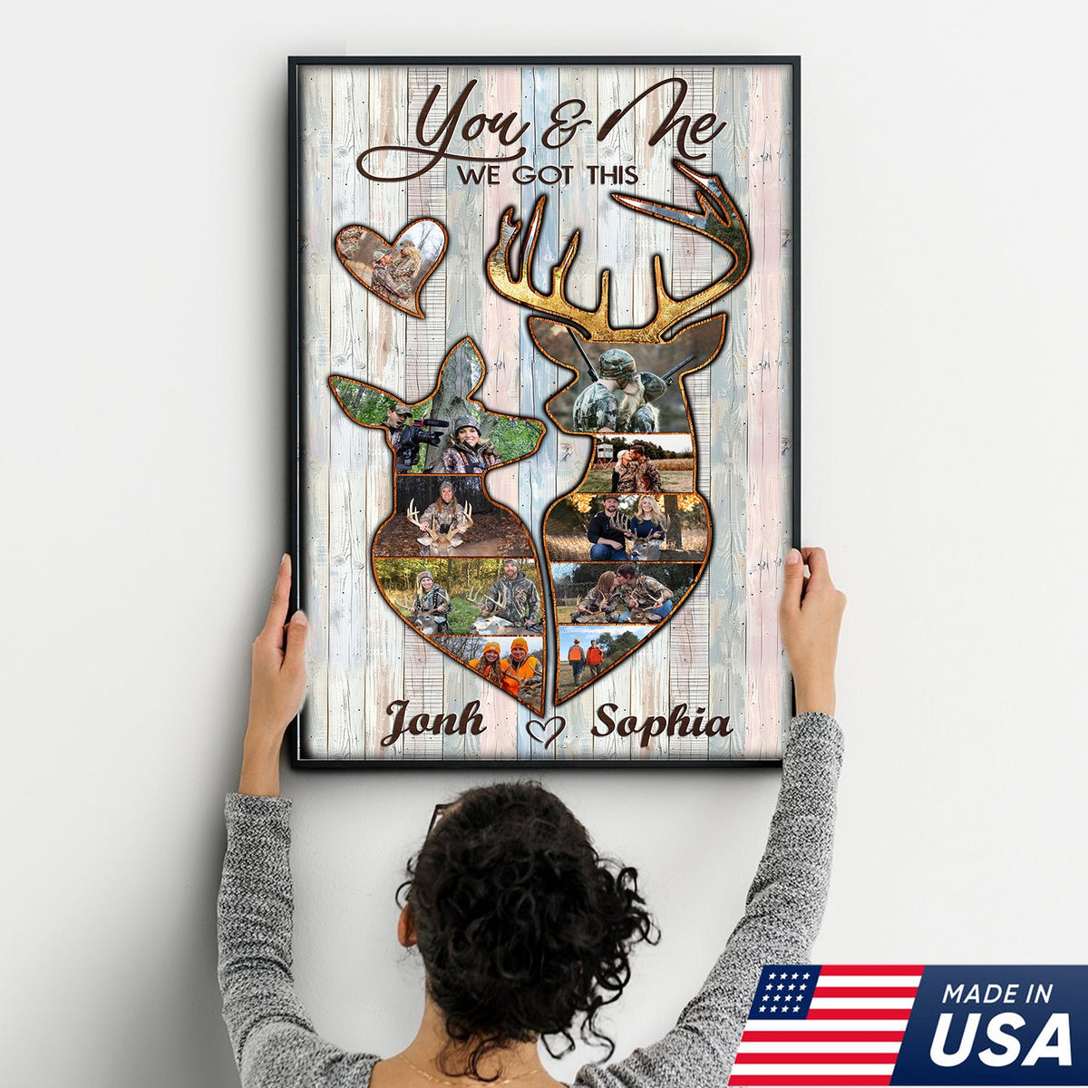 Personalized Deer Couple Hunting Photo Collage Wall Art Canvas - Custom Hunter Gift for Couples