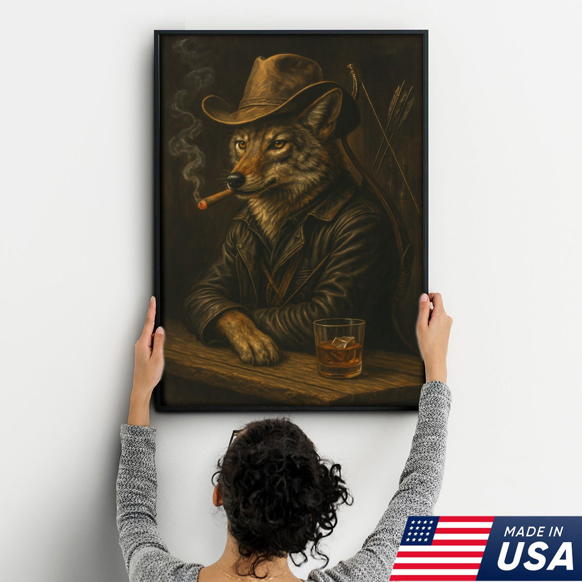 Coyote Cowboy Bar & Whiskey Canvas – Great Hunting Gift for Hunters & Rustic Western Decor