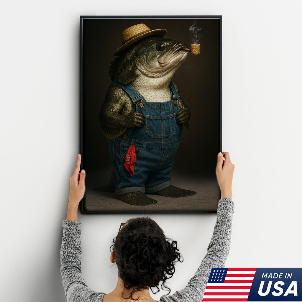 Funny Fisherman Bass Canvas, Rustic Fishing Wall Art, Humorous Country Fish Lover Decor