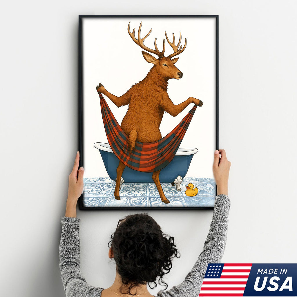 Funny Deer Bathroom Canvas Art – Unique Gift for Hunters, Rustic Cabin & Wildlife Lovers