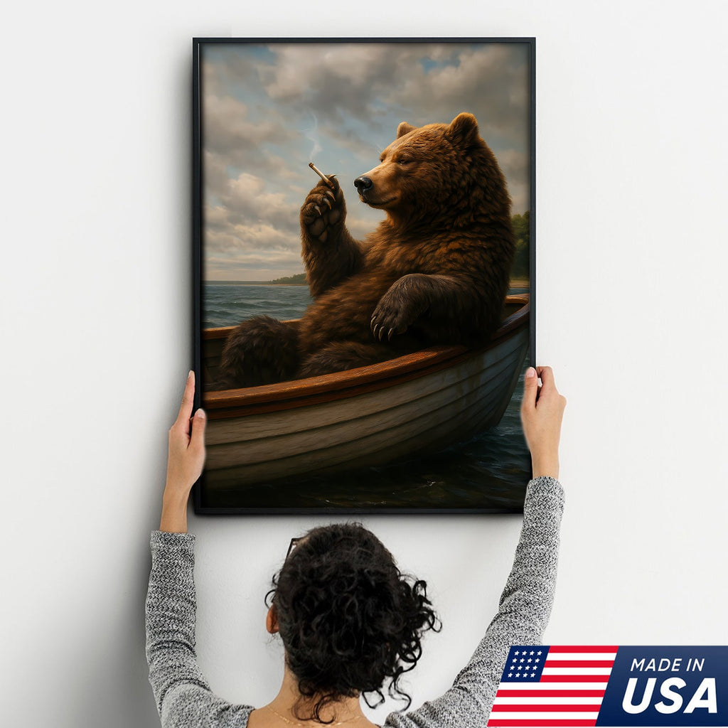 The Chill Bear on the Boat Wall Art Canvas – Funny Relaxed Wall Art for Men