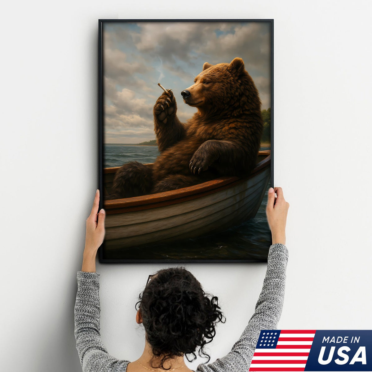 The Chill Bear on the Boat Wall Art Canvas – Funny Relaxed Wall Art for Men