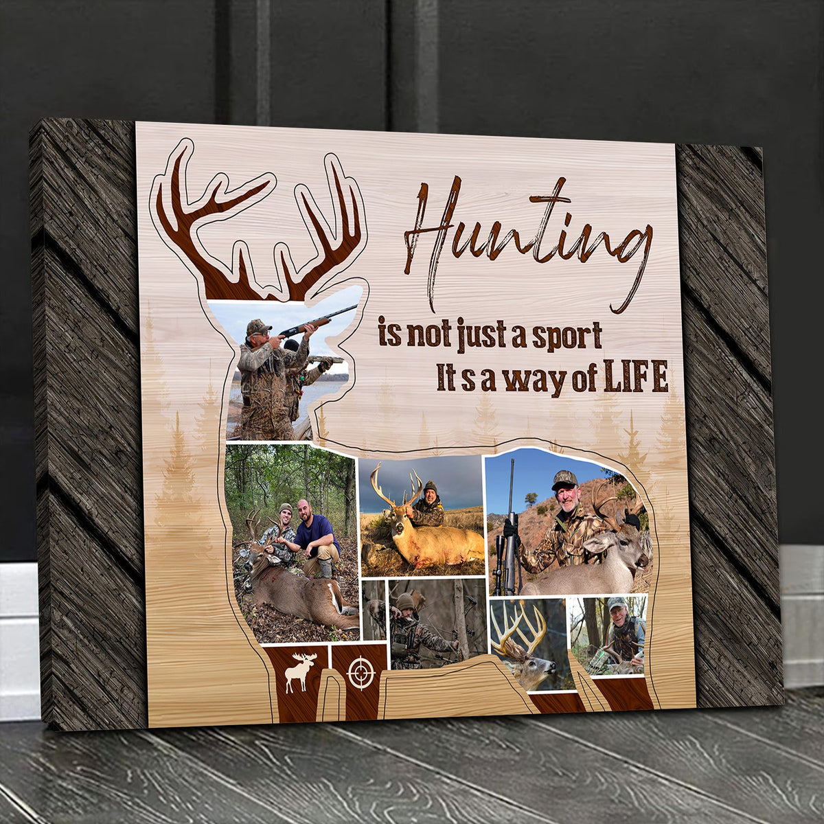 Custom Hunting Photo Collage Sign Canvas - Deer Silhouette Wall Art, Hunter Gift for Men