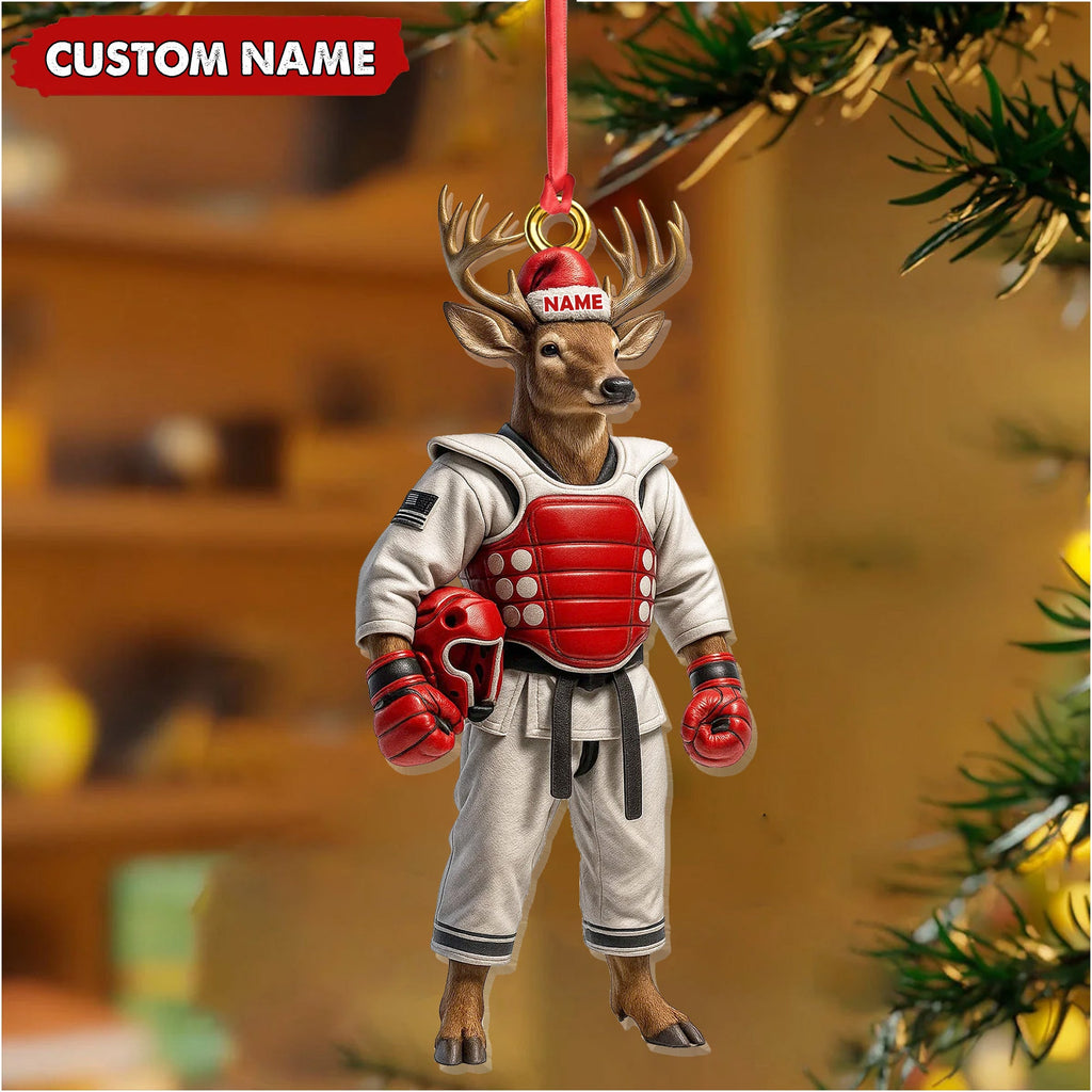 Custom Name Deer Karate Ornament, Taekwondo Christmas Gift Decor
