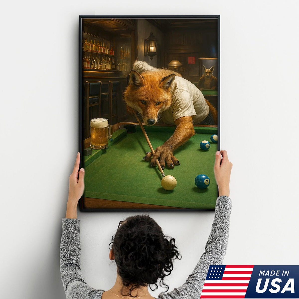 Fox Playing Pool Canvas Wall Art, Funny Billiards Room Decor, Game Room & Pool Hall Gift