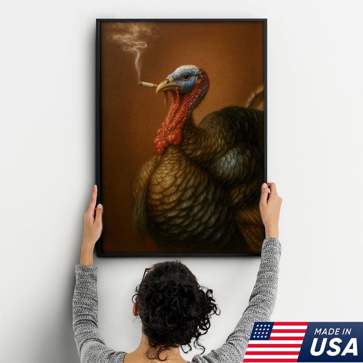 Funny Turkey Smoking Canvas Wall Art – Rustic Farmhouse Gift for Hunters & Wildlife Lovers