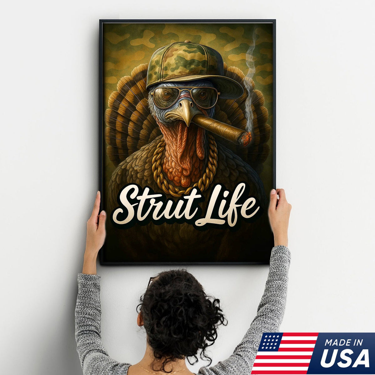 Strut Life Turkey Canvas Wall Art, Funny Turkey Hunter Decor, Rustic Cabin Artwork for Men