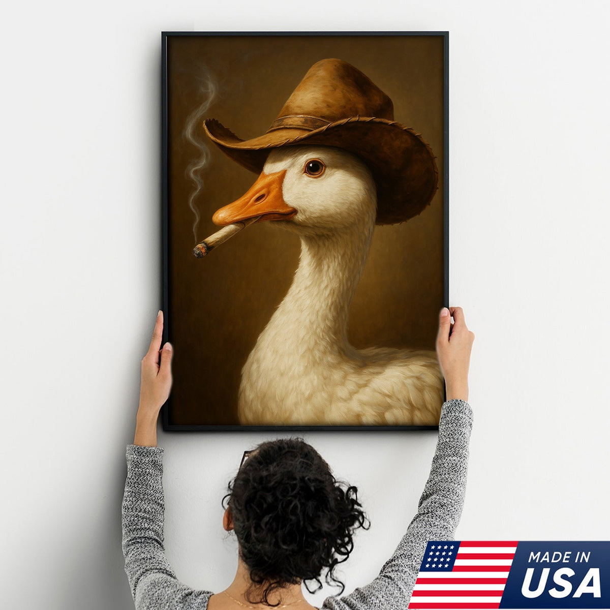 Cowboy Duck Canvas Wall Art – Funny Rustic Decor for Hunters & Man Cave